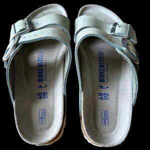 Birkenstock Arizona 2 strap size 9 sz 40 nubuck leather light blue soft footbed